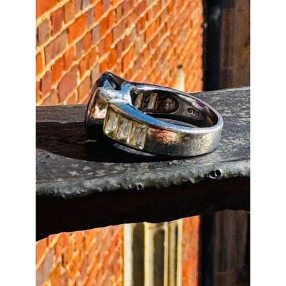 Estate Sterling Silver 925 Amethyst Ring with Cubic Zirconia Accents, Size 7, 10 - Picture 4 of 10